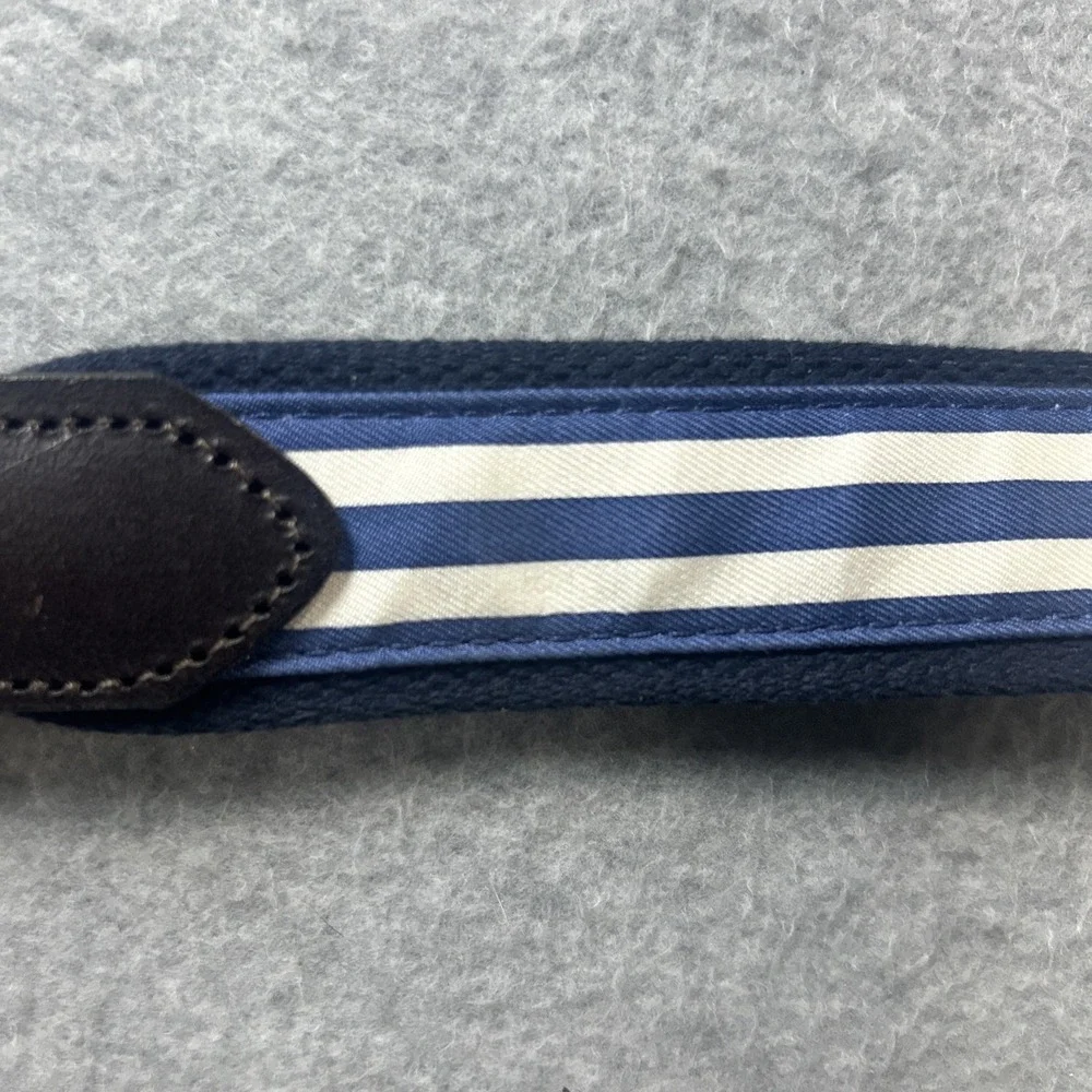 Vineyard Vines Belt Mens 38 Ribbon Canvas Navy Blue White Stripes Brass Buckle